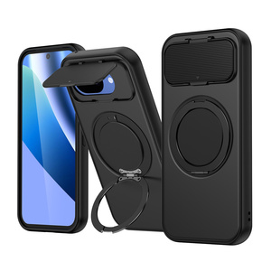 เคสโทรศัพท์แบบมีกรอบกล้องด้านแมตต์ พร้อมที่ยึดแม่เหล็ก สำหรับ iPhone 17 16 15 14 Pro Max  ฝาหลังแบบพับได้ ป้องกันเลนส์ พร้อมวงแหวน - Product Image 3
