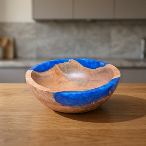 Bol en bois fait main avec incrustation de résine bleue, design moderne, pour servir des aliments, offrir en cadeau - Product Image 2