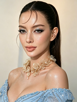 Kalung Choker Bunga Kawat Buatan Tangan XM N531 Warna Champagne, Perhiasan Leher Pernyataan untuk Pengantin Wanita