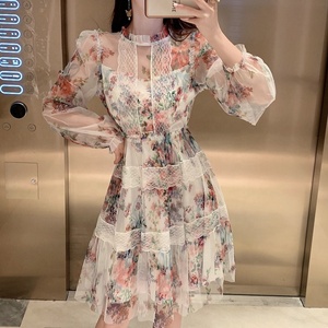 <span class=keywords><strong>Robe</strong></span> courte style princesse à col rond, manches longues, imprimé maille transparente, taille cintrée, avec dentelle, nouvelle collection <span class=keywords><strong>automne</strong></span> <span class=keywords><strong>2022</strong></span> - Product Image 2