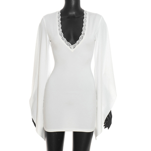 Viviblook D26DS272 Robe moulante courte à manches longues en dentelle unie décontractée pour femme, nouvelle collection automne - Product Image 1