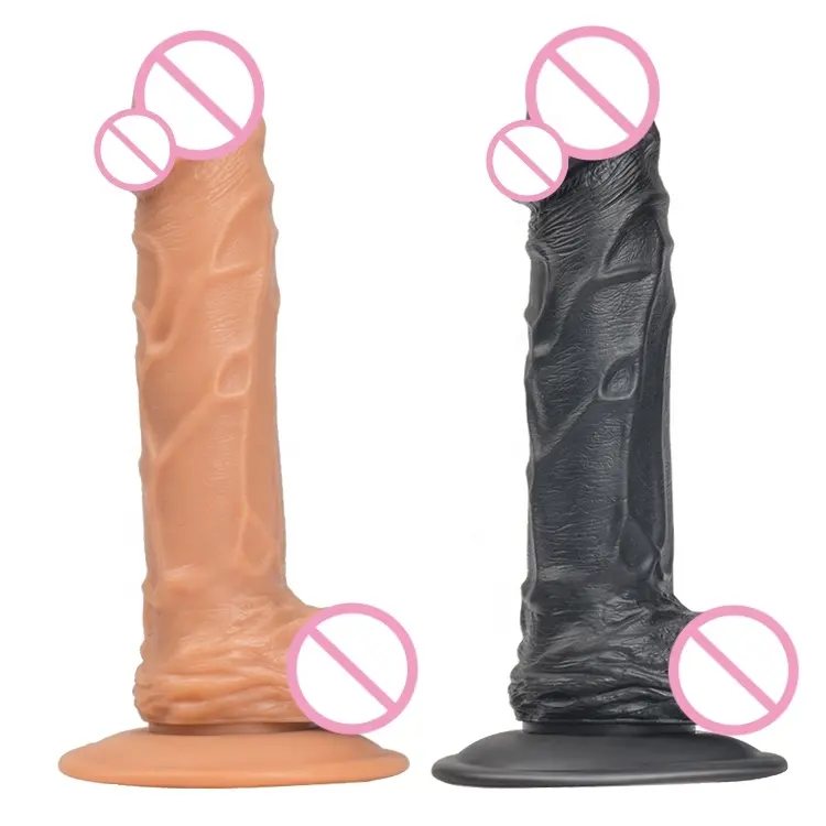 7 inches black flesh brown Real feel rubber plastic PVC strapless adult sex toys dildo penis for woman