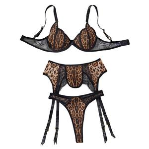 Nueva moda Control de luz Sexy estampado de leopardo encaje empalme Lencería de corte bajo con ligas para mujeres Biancheria Intima - Product Image 5