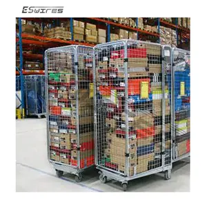 Transportation Customized Security Mesh Sides Foldable Wire Roll Cage Container Trolley