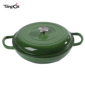 Indispensable pour la cuisine : <span class=keywords><strong>Cocotte</strong></span> <span class=keywords><strong>en</strong></span> <span class=keywords><strong>fonte</strong></span> émaillée peu profonde avec couvercle, idéale pour les cadeaux de fêtes, usage domestique et professionnel double. - Product Image 4