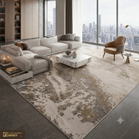 Tapis Turc Abstrait Moderne Effet Vieilli LandScopeTech, Tissé Wilton Haute Densité, Antidérapant avec Support en Jute, Aspect Soie, Convient aux Animaux Domestiques