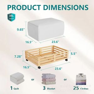 Wooden <b>Storage</b> Basket Rectangular 20-35L Stackable Under Bed <b>Storage</b> Box For Quilts <b>Clothes</b> Home Use - Product Image 5