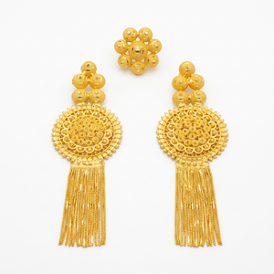 Gold Plated Hiphop Tassel <b>Earrings</b> Engagement Party Wedding Jewelry Set Brass Fashion Statement Bridal Elegant Ethnic Wear - Product Image 2