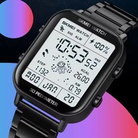 Montre-bracelet en acier inoxydable SKMEI 1888, multifonctionnelle, podomètre, calories, double heure, sport, étanche, numérique, pour homme, Reloj