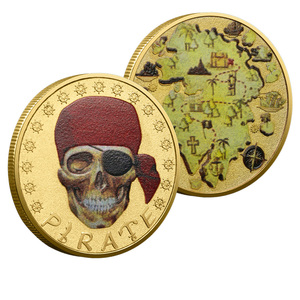 Vergoldete/Versilberte Piraten-Themen-Gedenkmünze mit 3D-Relief, Metallkunst-Sammlerstück, Totenkopf für Karten - Product Image 1