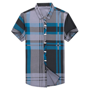 Di alta qualità con colletto ribassato <span class=keywords><strong>Slim</strong></span> <span class=keywords><strong>Fit</strong></span> a maniche corte Casual plaid camicie stampate da <span class=keywords><strong>uomo</strong></span> - Product Image 4