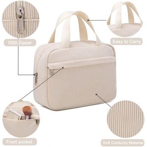 BSCI Factory Makeup <b>Bag</b> for Women <b>Corduroy</b> Travel Cosmetic <b>Tote</b> Large Make Up Organizer Toiletry <b>Bags</b> Zipper Pouch Purse - Product Image 6
