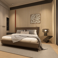 Panel de Pared de Madera de Roble Natural con Melamina, Decoración Integrada para Dormitorio Completo con Tira de Luz LED