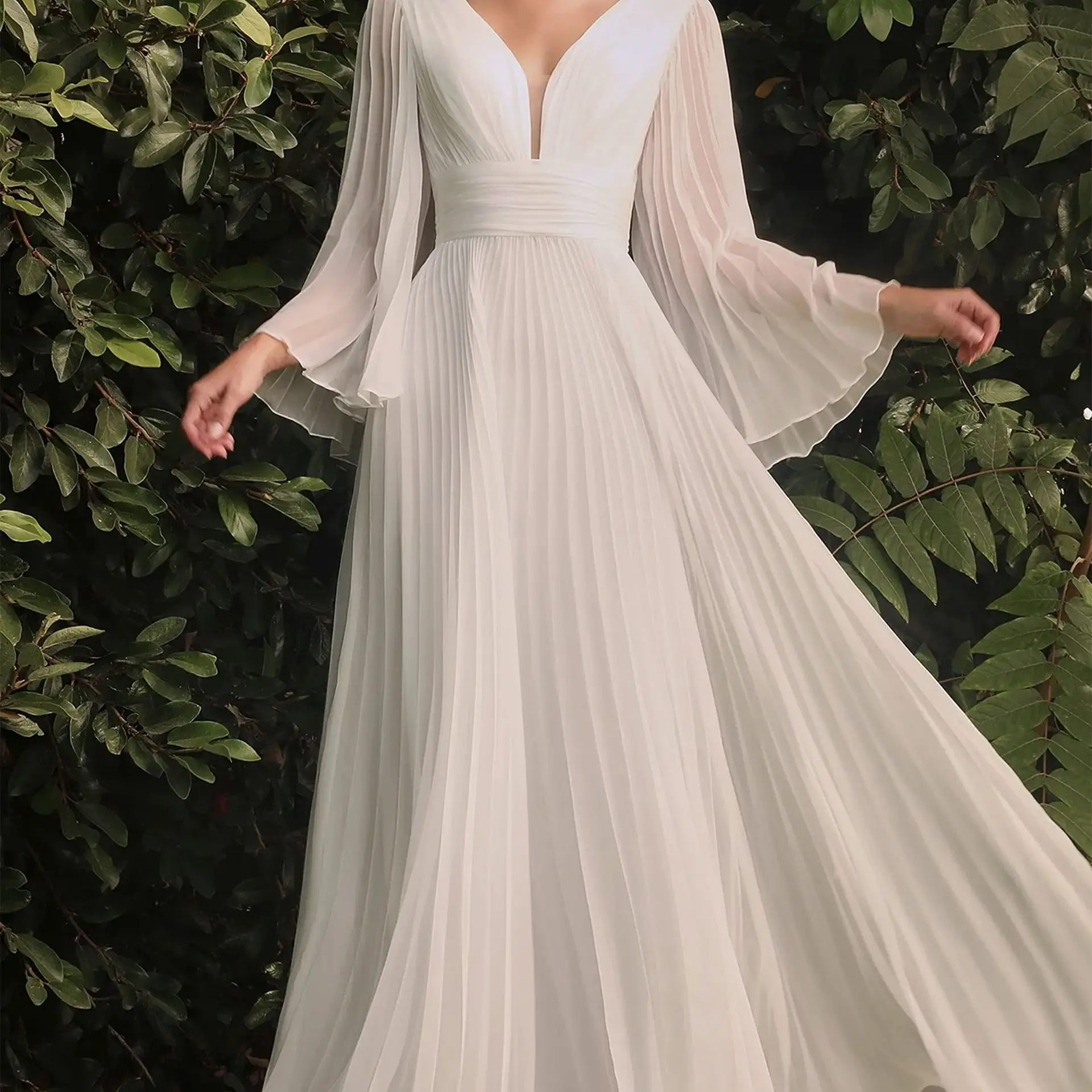 Plus Size Fashion Custom Lady Summer Pleated Long Sleeve Chiffon Ruffle Maxi Dress Vestidos Women Elegant Casual Dresses 2023