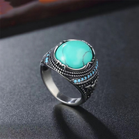 Retro Punk Euro-American explosive Edelstein Türkis Edelstahl Männer Ring Smaragd Ring Männer