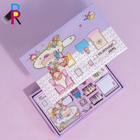 Cuaderno con Cubierta de PU Rosa y Encuadernación Térmica, Set de Regalo con Lazo Bordado, Diario Bonito, Bolígrafo, Borradores, Pegatinas, Cinta Washi y Caja de Regalo