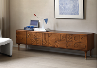 Buffet en noyer de style moderne du milieu du siècle, armoire de rangement géométrique sculptée en bois, meuble de salon