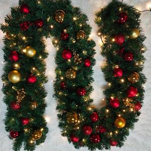 Nhà Máy Giá handmade hiện đại 270cm PVC USB powered trong nhà Wall Mount giáng sinh nhân tạo <span class=keywords><strong>Garland</strong></span> hoa màu xanh lá cây kim tuyến vàng - Product Image 1