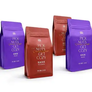 Arroz marrón 8 lados sello cremallera bloqueo embalaje fondo plano papel Kraft bolsas de café con su propio logotipo para té tuerca comida tienda de dulces