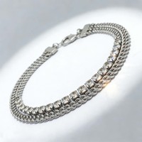 Bracelet en acier inoxydable plaqué argent tendance, luxe léger, géométrique, personnalité, double couche superposée