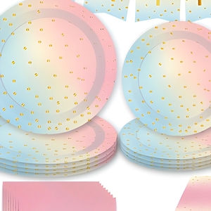 Juego de Vajilla Desechable con Puntos Dorados Pastel para Fiestas, Cumpleaños, Bodas, Graduaciones y Eventos - Product Image 4