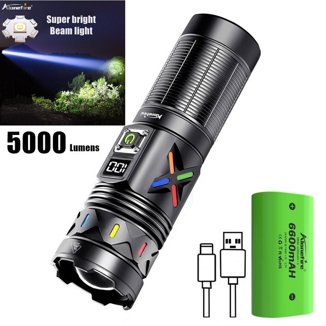 5000Lumen Zoom Beam Light LED High Power Flashlight USB Rechargeable Outdoor Hunting Camping Fishing Powerful Lighting Torch