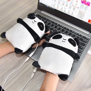 1 par de guantes cálidos con forma de Panda tostada con USB, <span class=keywords><strong>calentador</strong></span> de <span class=keywords><strong>manos</strong></span> con calefacción, medio dedo, guantes cálidos de invierno para oficina, regalo de Navidad - Product Image 1