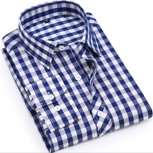 Venta al por mayor de camisas <span class=keywords><strong>a</strong></span> <span class=keywords><strong>cuadros</strong></span> con estilo para los hombres de alta calidad de algodón Spandex Casual azul Plaid <span class=keywords><strong>camisa</strong></span> de los hombres - Product Image 2
