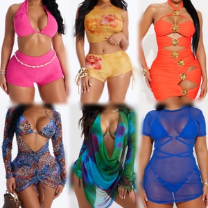 Conjunto de Ropa de Playa de Verano para Mujer, Bikini de Dos Piezas de Poliéster, Estampado Floral, Shorts Coloridos, Colección de Vestidos - Product Image 1