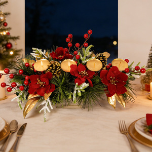 Nuovo Ornamento <span class=keywords><strong>Natalizio</strong></span> a Forma di Candeliere con Decorazione a Nastro di Piante Verdi Simulate per Tavolo da Pranzo, Regalo di Natale - Product Image 3