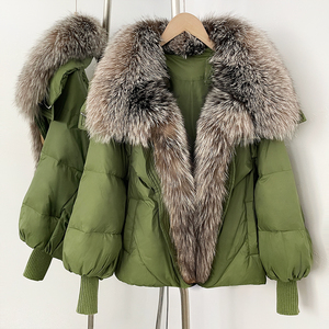 OFTBUY 2025 Nuovo Piumino Invernale Oversize con Vera Pelliccia di Procione, Maniche in Maglia, Giacca in Piuma d'Oca Bianca per <span class=keywords><strong>Donna</strong></span> - Product Image 1