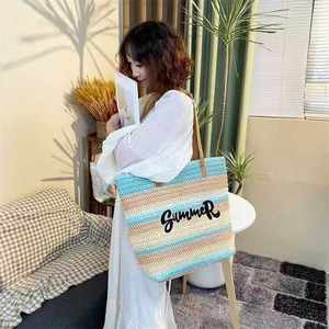 18-Inch Colorful Straw Beach <b>Bag</b> Handle Portable Women's <b>Tote</b> <b>Rainbow</b> Pattern Embroidery Logo Dual Handle Handbag Pearl - Product Image 5