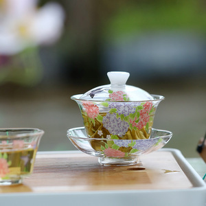 Lingze Glass Gaiwan High Borosilicate Heat Resistant Green <b>Tea</b> Bowl With Lid Small Kung Fu <b>Tea</b> <b>Set</b> For Afternoon <b>Tea</b> - Product Image 1