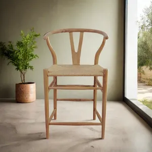 Vente en gros tabouret de bar simple Cadeira Altas Wishbone chaise de hauteur de comptoir en bois massif tabourets de bar en chêne avec dossiers