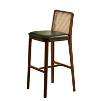 Tabourets de bar vintage modernes en bois massif et rotin, avec repose-pieds en cannage, sans accoudoirs, pour îlot de cuisine, comptoir, bar, pub, club, restaurant