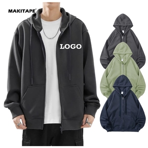 BYAG1022L Sweat à capuche oversize personnalisé en molleton 350GSM, poids lourd, essentiel, de haute qualité, ample, à fermeture éclair, unisexe - Product Image 1