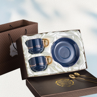 Ensemble cadeau de tasses à café de luxe personnalisées avec poignée dorée, soucoupe et cuillère, boîte d'emballage avec logo personnalisé pour les cadeaux d'affaires