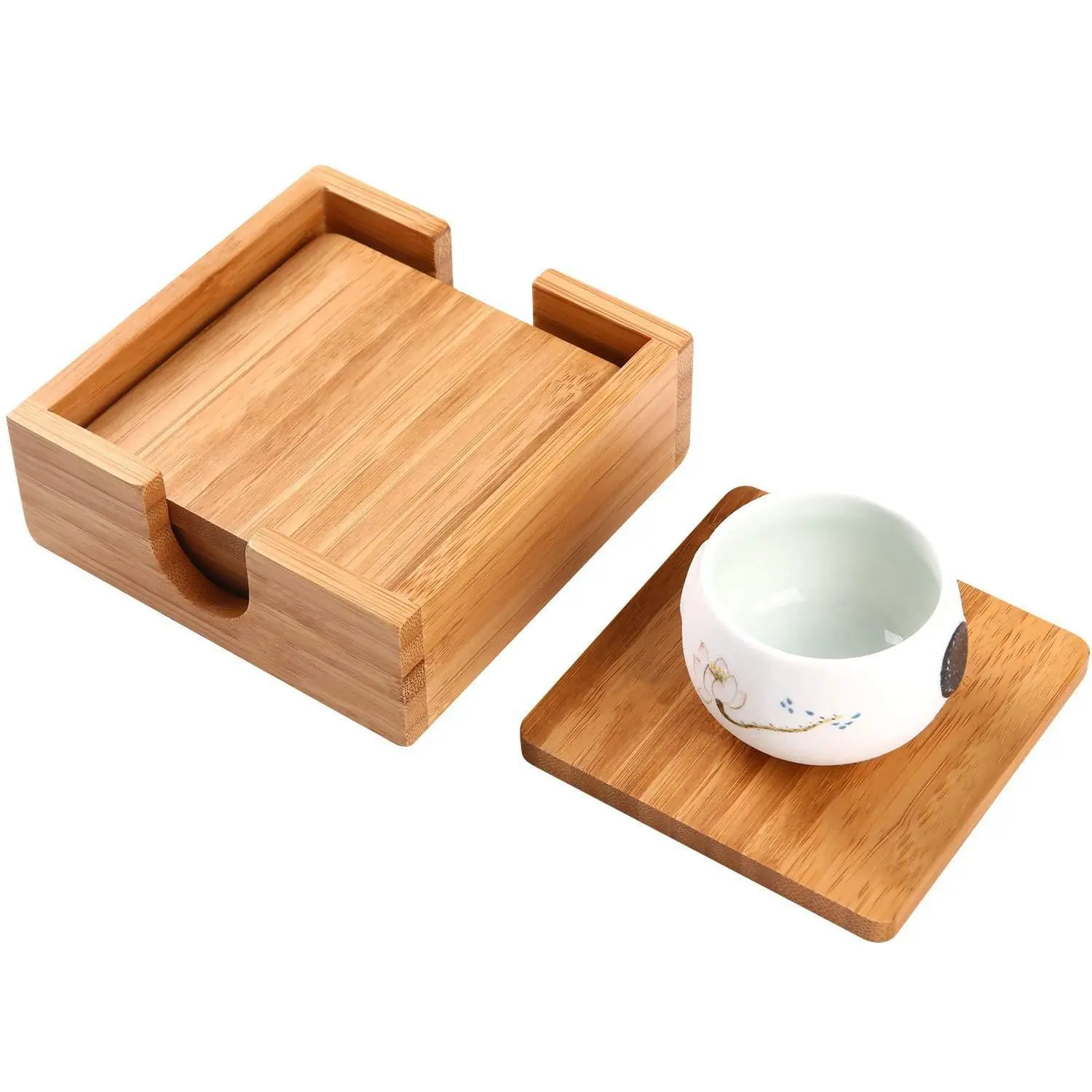 Wholesale 4-piece Square Coaster Set Eco-Friendly Bamboo Coffee Tea Cup Mat