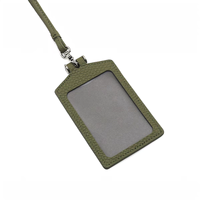 Porte-badge en cuir de vachette véritable avec fenêtre, étui à carte à cordon détachable, logo personnalisé, fabrication OEM en gros