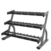 Étagère à haltères en acier robuste à 3 rangées pour équipement de musculation et de rangement commercial
