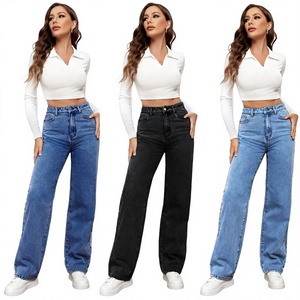 Jeans pour femmes personnalisés, populaires en Europe et aux États-Unis, pantalons en denim à taille haute, coupe slim, jambe droite - Product Image 1