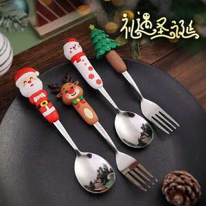 <b>Modern</b> Party Disposable Stainless Steel Metal <b>Christmas</b> Spoon Fork Cutlery Set Cartoon <b>Christmas</b> <b>Tree</b> Dessert Spoon - Product Image 3