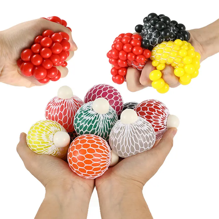 Fun Multi color available mesh squish ball hand squishy stress ball squeeze relief grape balls