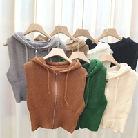 Cardigan en tricot acrylique zippé décontracté pour femme, séchage rapide, polyvalent, avec capuche et logo frontal, style robe fine, vente en gros