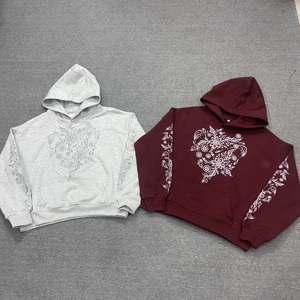 <span class=keywords><strong>Felpa</strong></span> con Cappuccio Streetwear Personalizzata, Pullover con Ricamo Floreale, Vestibilità Corta e Squadrata, in Cotone Terry 500gsm per Uomo - Product Image 2