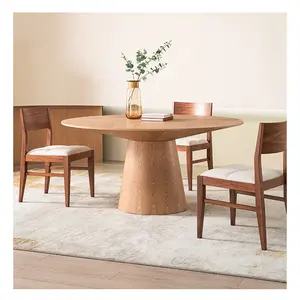Table de salle à manger ronde en bois de placage noyer, moderne et simple, nouveau design moderne, ensemble de table à manger ronde en bois massif pour restaurant