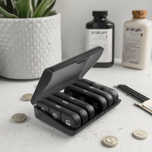 Vente en gros - Boîte de rangement pour médicaments portable moderne à 21 compartiments, en plastique PP noir, boîte à pilules hebdomadaire, organiseur de comprimés pour sept jours - Product Image 1