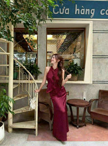 Conjunto de Dos Piezas de Inspiración Oriental: Top Halter con Lazo y Falda Maxi Sirena Suave, Mezcla de Poliéster y Algodón Transpirable, Prenda OEM - Product Image 6