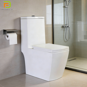Cuvette de toilette carrée en céramique moderne, WC monobloc à siphon, double chasse, à poser au sol, pour salle de bain - Product Image 1