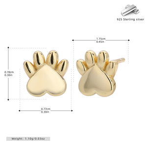 أقراط بسيطة على شكل آثار أقدام الحيوانات، أقراط فضة استرلينية عيار 925، آثار أقدام قطط وكلاب لطيفة، هدية عيد الحب لزوجتك - Product Image 4